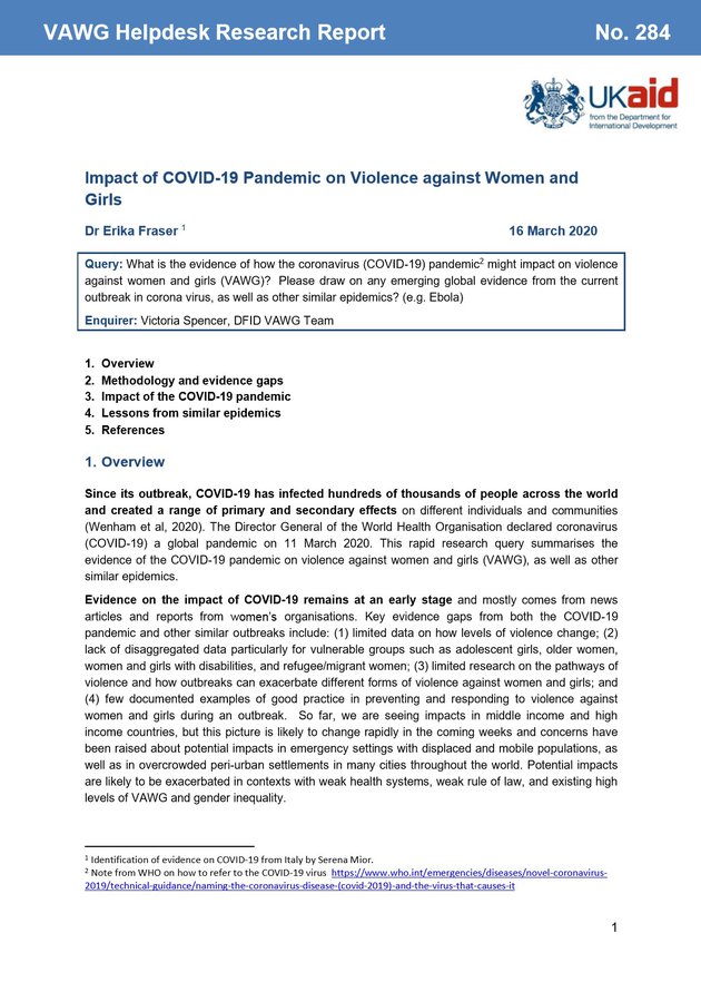 Impact of COVID-19 pandemic on violence against women and girls - Girls ...